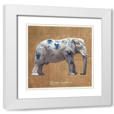 Tattooed Savannah I White Modern Wood Framed Art Print with Double Matting by Hill, Steven