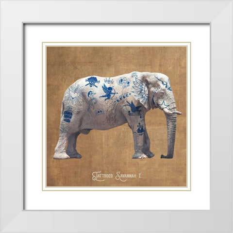 Tattooed Savannah I White Modern Wood Framed Art Print with Double Matting by Hill, Steven