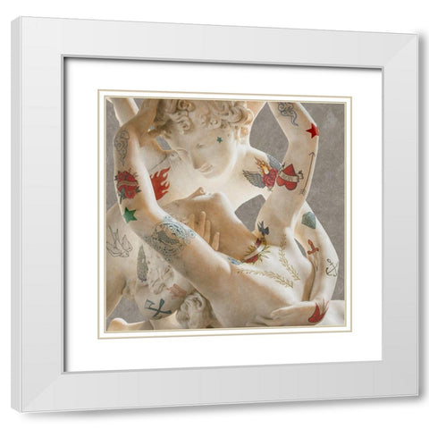 Tattooed Lovers (Cupid And Psyche) White Modern Wood Framed Art Print with Double Matting by Hill, Steven