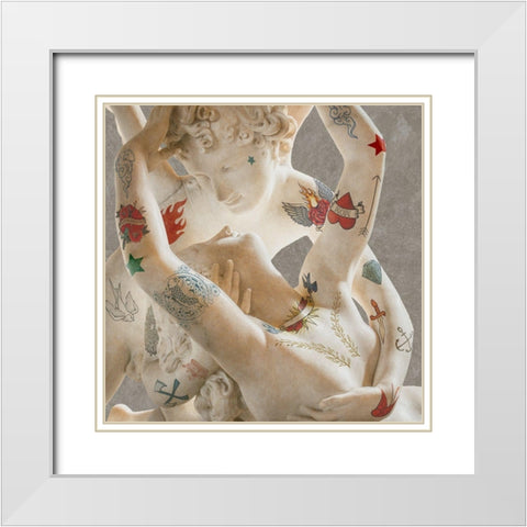 Tattooed Lovers (Cupid And Psyche) White Modern Wood Framed Art Print with Double Matting by Hill, Steven