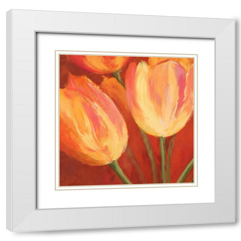 Orange Tulips (detail) White Modern Wood Framed Art Print with Double Matting by Mei, Silvia
