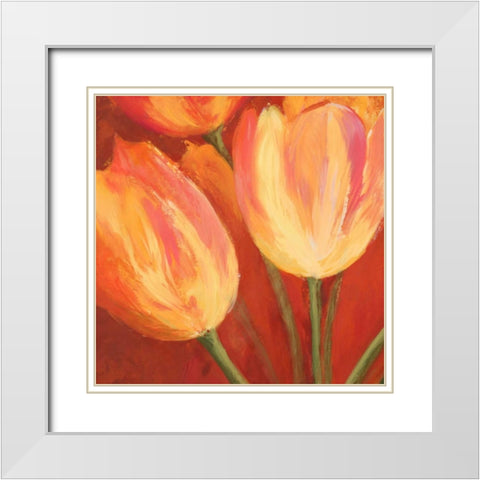 Orange Tulips (detail) White Modern Wood Framed Art Print with Double Matting by Mei, Silvia
