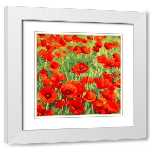 Poppies White Modern Wood Framed Art Print with Double Matting by Mei, Silvia