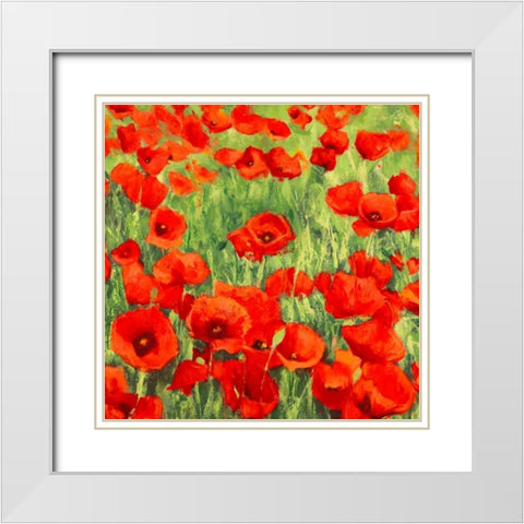 Poppies White Modern Wood Framed Art Print with Double Matting by Mei, Silvia