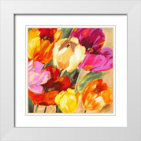 Colorful Tulips II White Modern Wood Framed Art Print with Double Matting by Stone, Jim