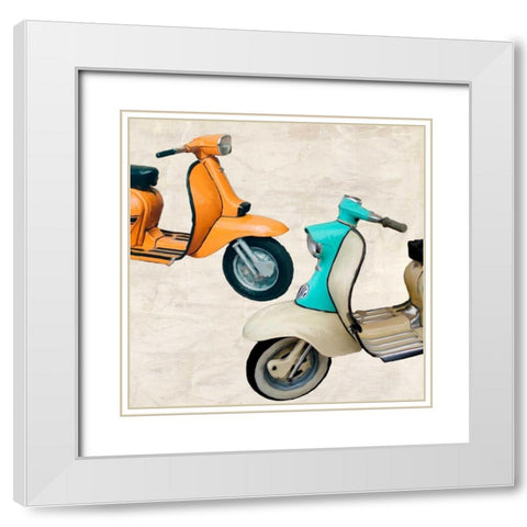 Superscooters II White Modern Wood Framed Art Print with Double Matting by Rizzardi, Teo