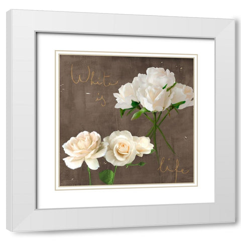 White Roses White Modern Wood Framed Art Print with Double Matting by Rizzardi, Teo