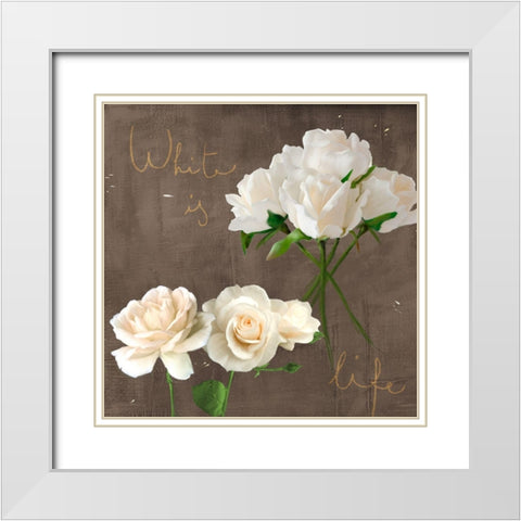 White Roses White Modern Wood Framed Art Print with Double Matting by Rizzardi, Teo