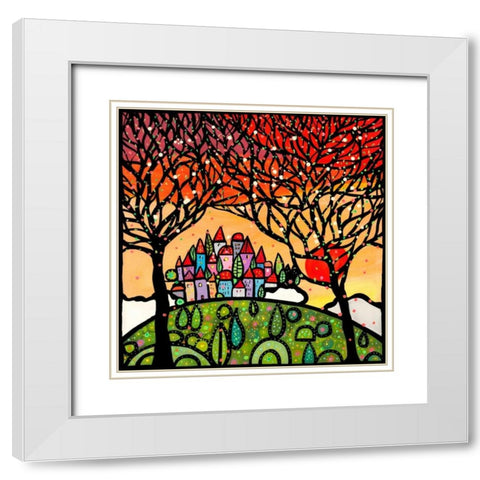 Gli alberi guardano il paese al tramonto White Modern Wood Framed Art Print with Double Matting by Wallas