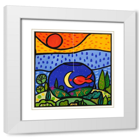 Lino White Modern Wood Framed Art Print with Double Matting by Wallas