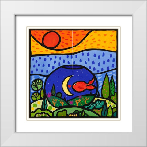 Lino White Modern Wood Framed Art Print with Double Matting by Wallas