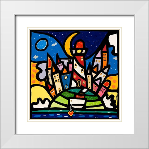 Happy Island White Modern Wood Framed Art Print with Double Matting by Wallas