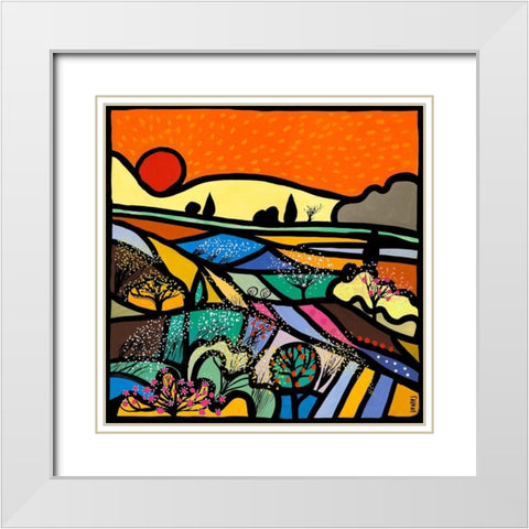 Lavender Fields at Sunset White Modern Wood Framed Art Print with Double Matting by Wallas