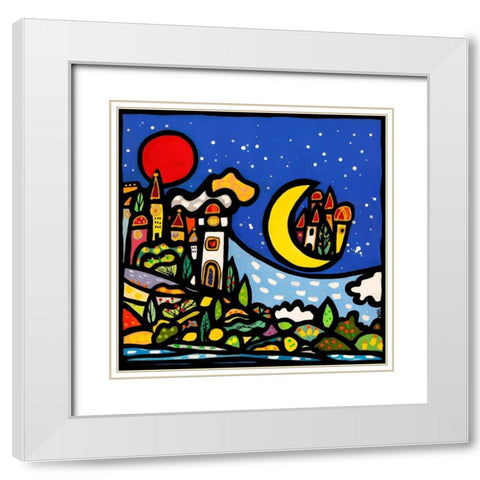 Mondi lontani White Modern Wood Framed Art Print with Double Matting by Wallas