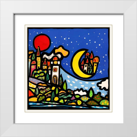 Mondi lontani White Modern Wood Framed Art Print with Double Matting by Wallas