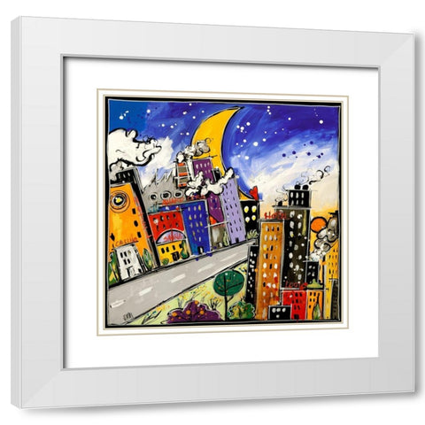Downtown White Modern Wood Framed Art Print with Double Matting by Wallas