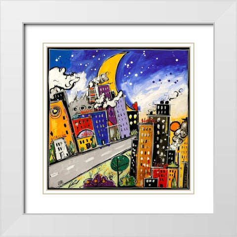 Downtown White Modern Wood Framed Art Print with Double Matting by Wallas