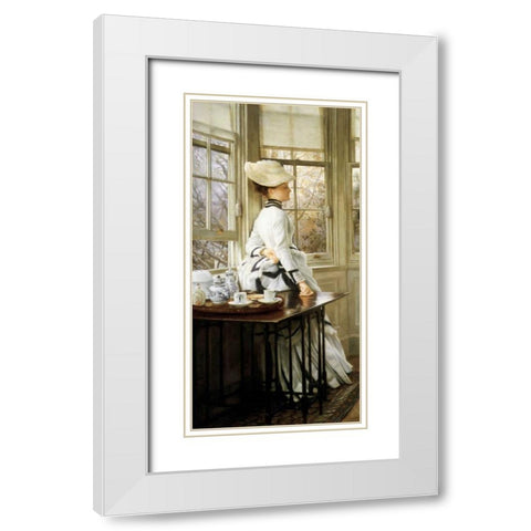 Reading the News (detail) White Modern Wood Framed Art Print with Double Matting by Tissot, James