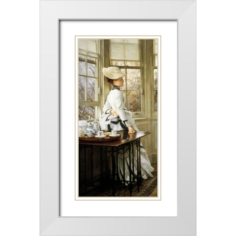 Reading the News (detail) White Modern Wood Framed Art Print with Double Matting by Tissot, James