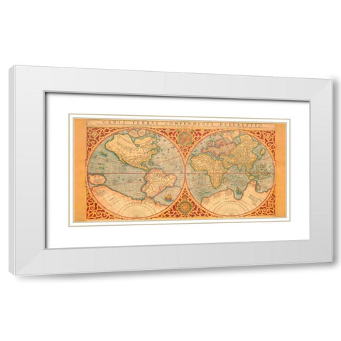 Orbis Terrae Compendiosa Descriptio 1587 White Modern Wood Framed Art Print with Double Matting by Anonymous