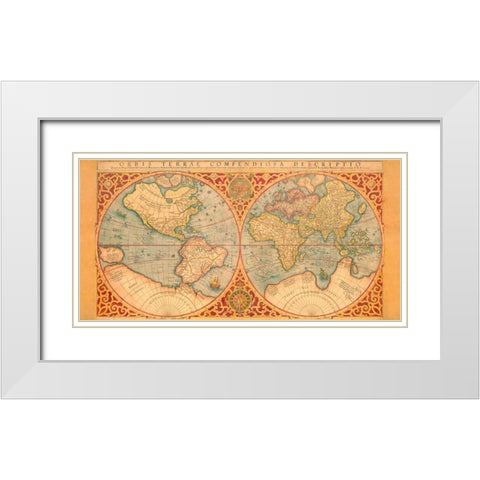 Orbis Terrae Compendiosa Descriptio 1587 White Modern Wood Framed Art Print with Double Matting by Anonymous