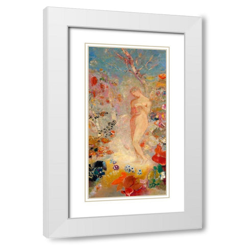 Pandora White Modern Wood Framed Art Print with Double Matting by Redon, Odilon