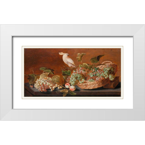 Still Life with Parrot White Modern Wood Framed Art Print with Double Matting by Koets, Roelof