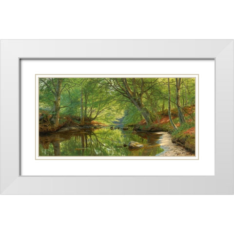 A stream through the woods White Modern Wood Framed Art Print with Double Matting by MÃ¸nsted, Peder MÃ¸rk