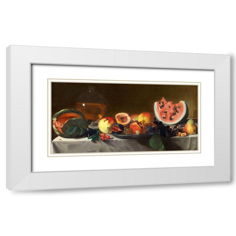 Still Life with Fruit and Carafe White Modern Wood Framed Art Print with Double Matting by Pensionante del Saraceni