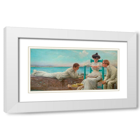 In lettura sul mare White Modern Wood Framed Art Print with Double Matting by Corcos, Vittorio Matteo