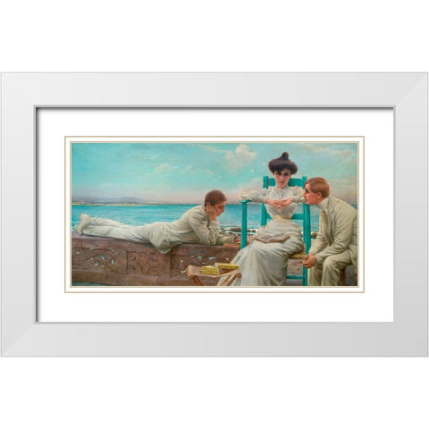 In lettura sul mare White Modern Wood Framed Art Print with Double Matting by Corcos, Vittorio Matteo