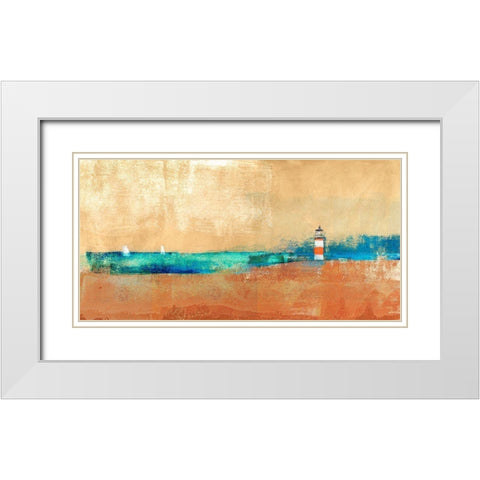 Coast Line and Lighthouse White Modern Wood Framed Art Print with Double Matting by Alex, Blanco