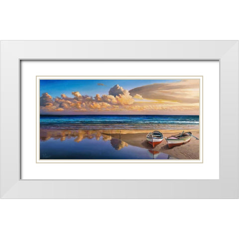 Barche sulla battigia White Modern Wood Framed Art Print with Double Matting by Galasso, Adriano