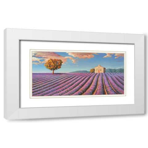 Campi di lavanda White Modern Wood Framed Art Print with Double Matting by Galasso, Adriano