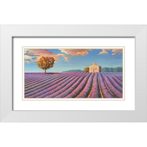 Campi di lavanda White Modern Wood Framed Art Print with Double Matting by Galasso, Adriano
