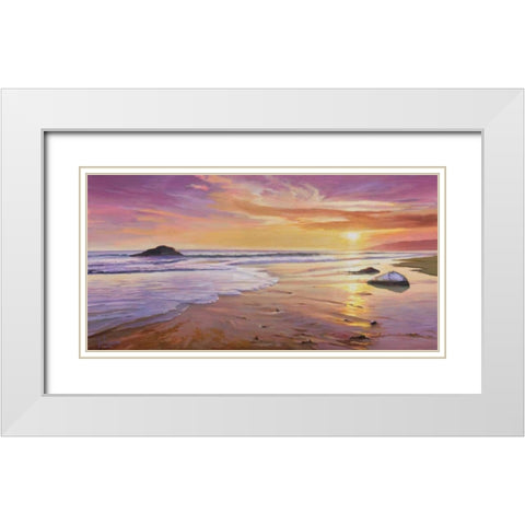 Tramonto sul mare White Modern Wood Framed Art Print with Double Matting by Galasso, Adriano