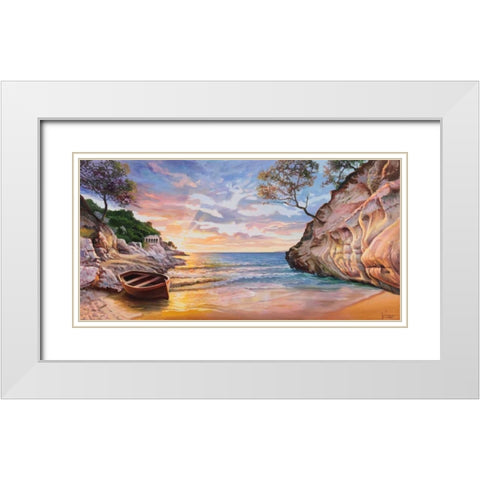 Caletta al tramonto White Modern Wood Framed Art Print with Double Matting by Galasso, Adriano