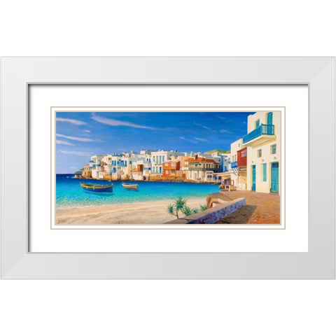 Mykonos White Modern Wood Framed Art Print with Double Matting by Galasso, Adriano