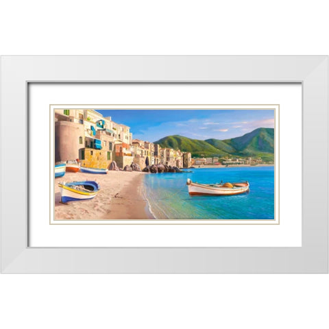 Cefalu White Modern Wood Framed Art Print with Double Matting by Galasso, Adriano