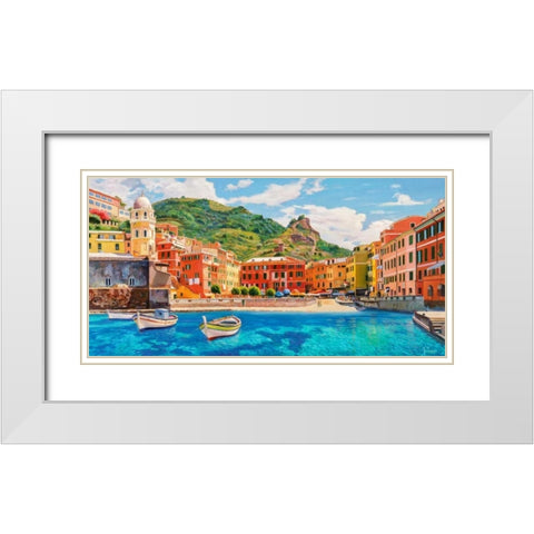 Vernazza nel sole White Modern Wood Framed Art Print with Double Matting by Galasso, Adriano