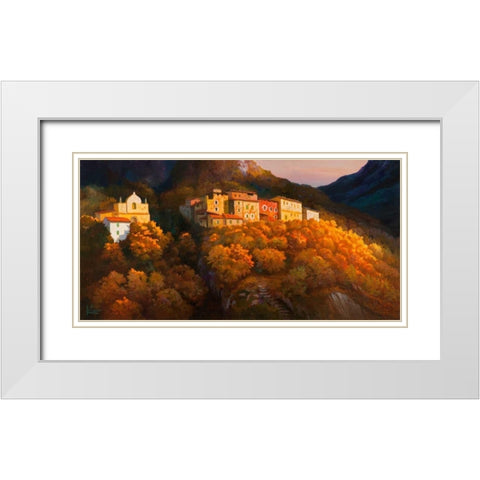 Paese sul monte White Modern Wood Framed Art Print with Double Matting by Galasso, Adriano