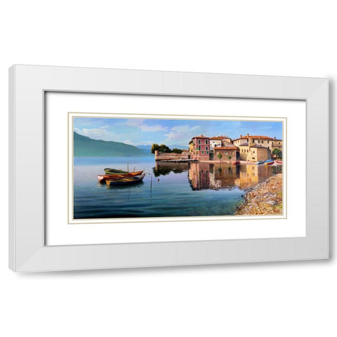 Paese sul lago White Modern Wood Framed Art Print with Double Matting by Galasso, Adriano