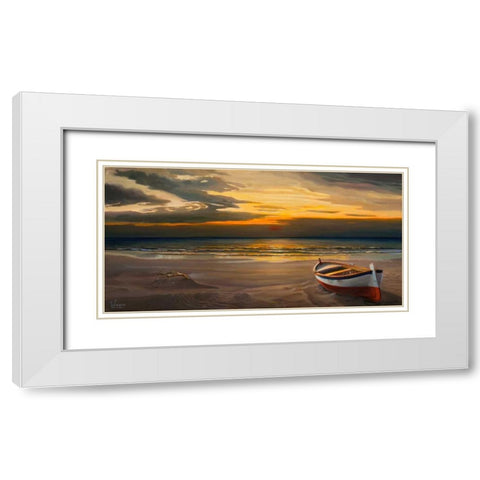 Tramonto sulla battigia White Modern Wood Framed Art Print with Double Matting by Galasso, Adriano