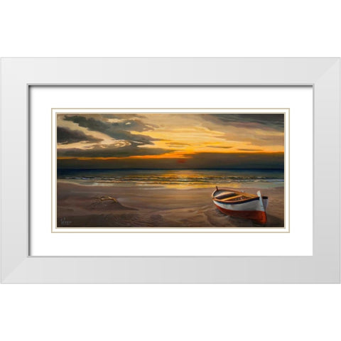 Tramonto sulla battigia White Modern Wood Framed Art Print with Double Matting by Galasso, Adriano