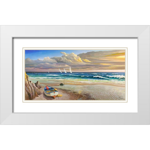 Tramonto sulla battigia White Modern Wood Framed Art Print with Double Matting by Galasso, Adriano