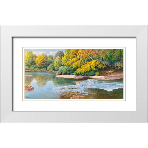 Torrente nei boschi White Modern Wood Framed Art Print with Double Matting by Galasso, Adriano