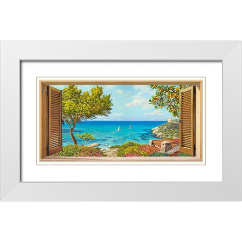Finestra sul mare White Modern Wood Framed Art Print with Double Matting by Del missier, Andrea