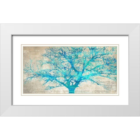 Turquoise Tree White Modern Wood Framed Art Print with Double Matting by Aprile, Alessio