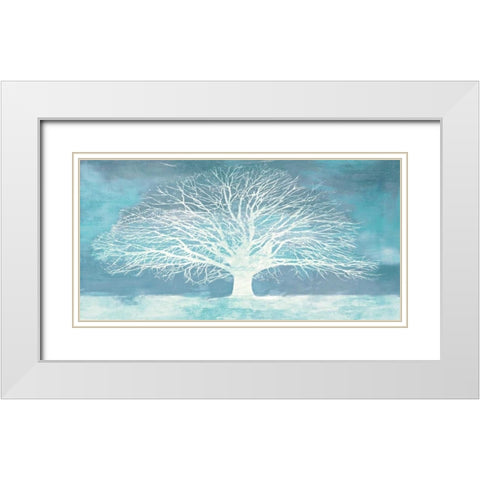 Aquamarine Tree White Modern Wood Framed Art Print with Double Matting by Aprile, Alesso