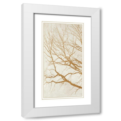 Golden Tree I White Modern Wood Framed Art Print with Double Matting by Aprile, Alessio